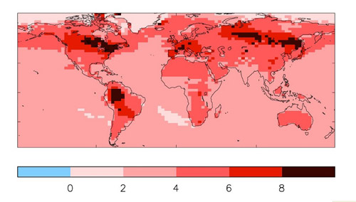Map of temperature effects