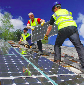 Installing solar panels on a roof